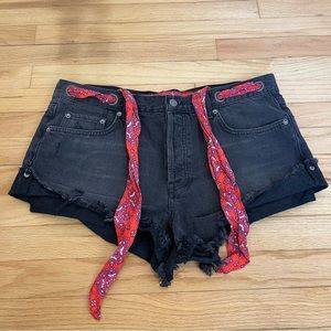 We The Free Short Shorts with Paisley Tie Cut Off Shorts Black Size 31